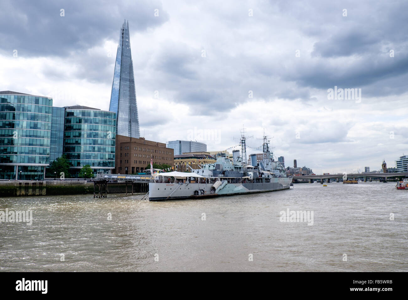 HMS Belfast, moored on the Thames, London, UK Stock Photo