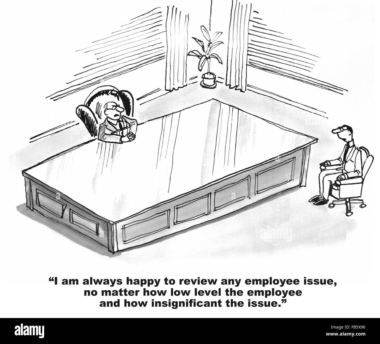Business cartoon about corporate culture.  The big boss belittled the employee. Stock Photo