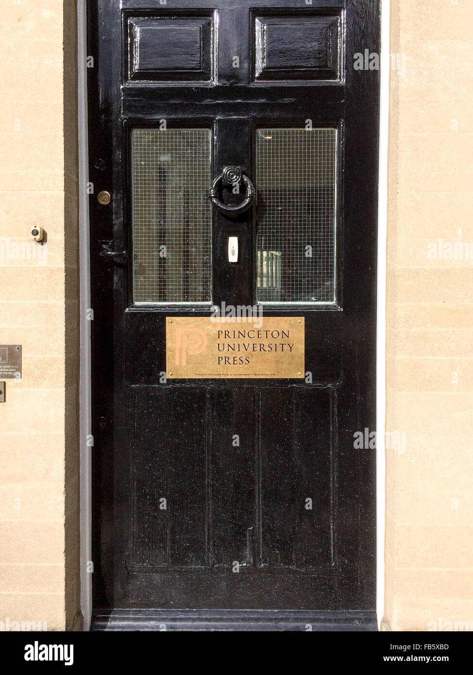 Front door with gold plaque of Princeton University Press office in Woodstock, UK Stock Photo