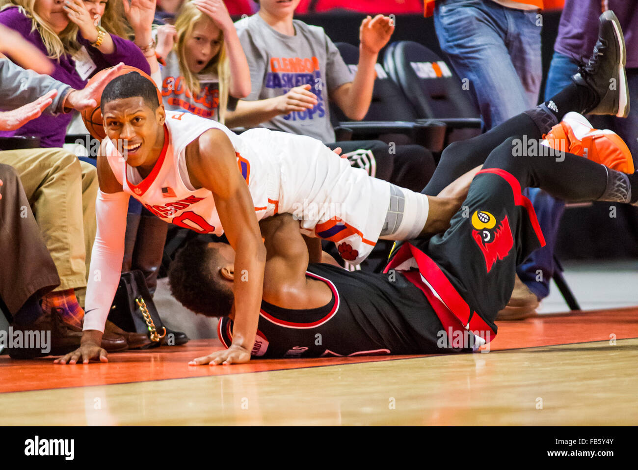 Jordan Roper Clemson Tigers guard Jordan Roper (20) lands on top of Louisville ...