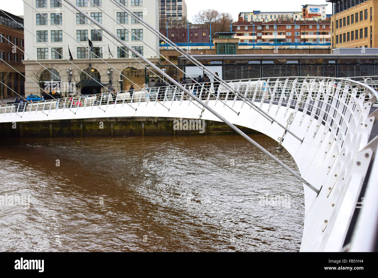 The Millennium Bridge on the river Tyne between Newcastle and Gateshead. Stock Photo