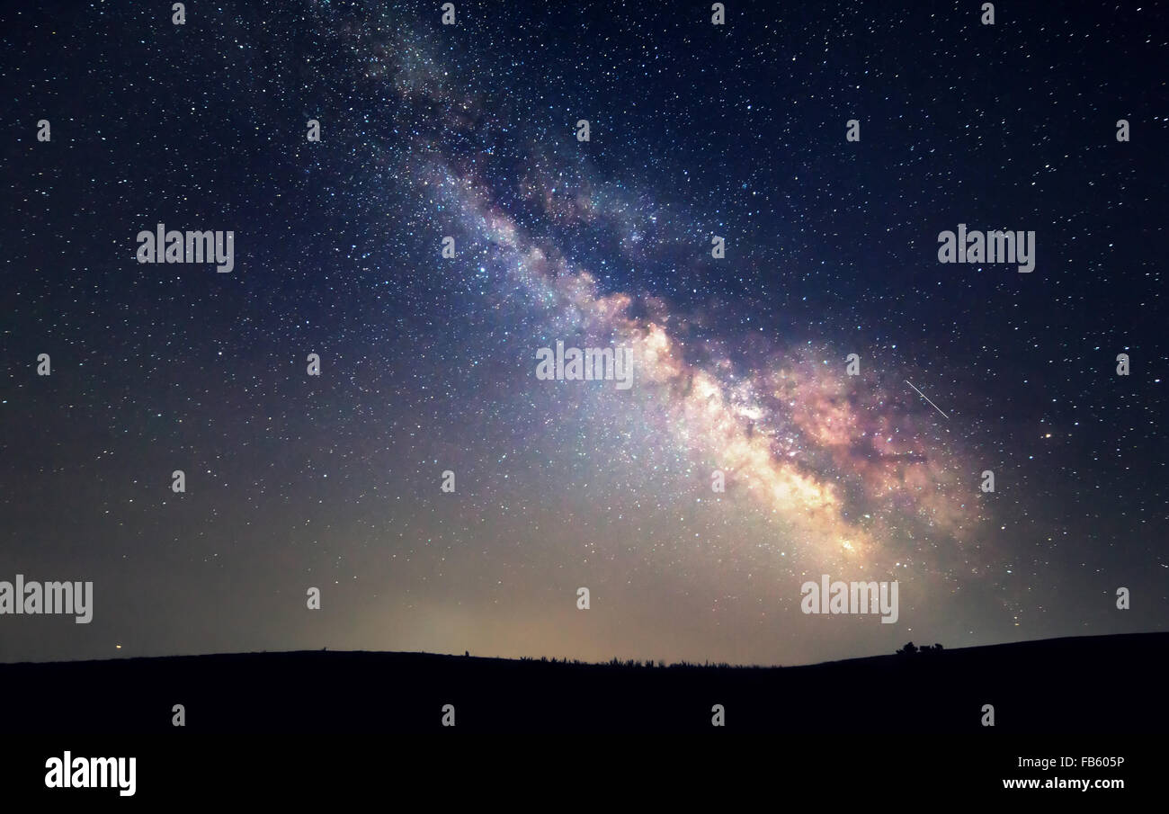 Milky Way. Beautiful summer night sky with stars. Background. Stock Photo