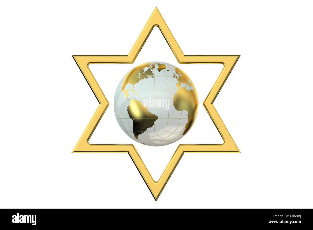 Star of David with Earth isolated on white background Stock Photo
