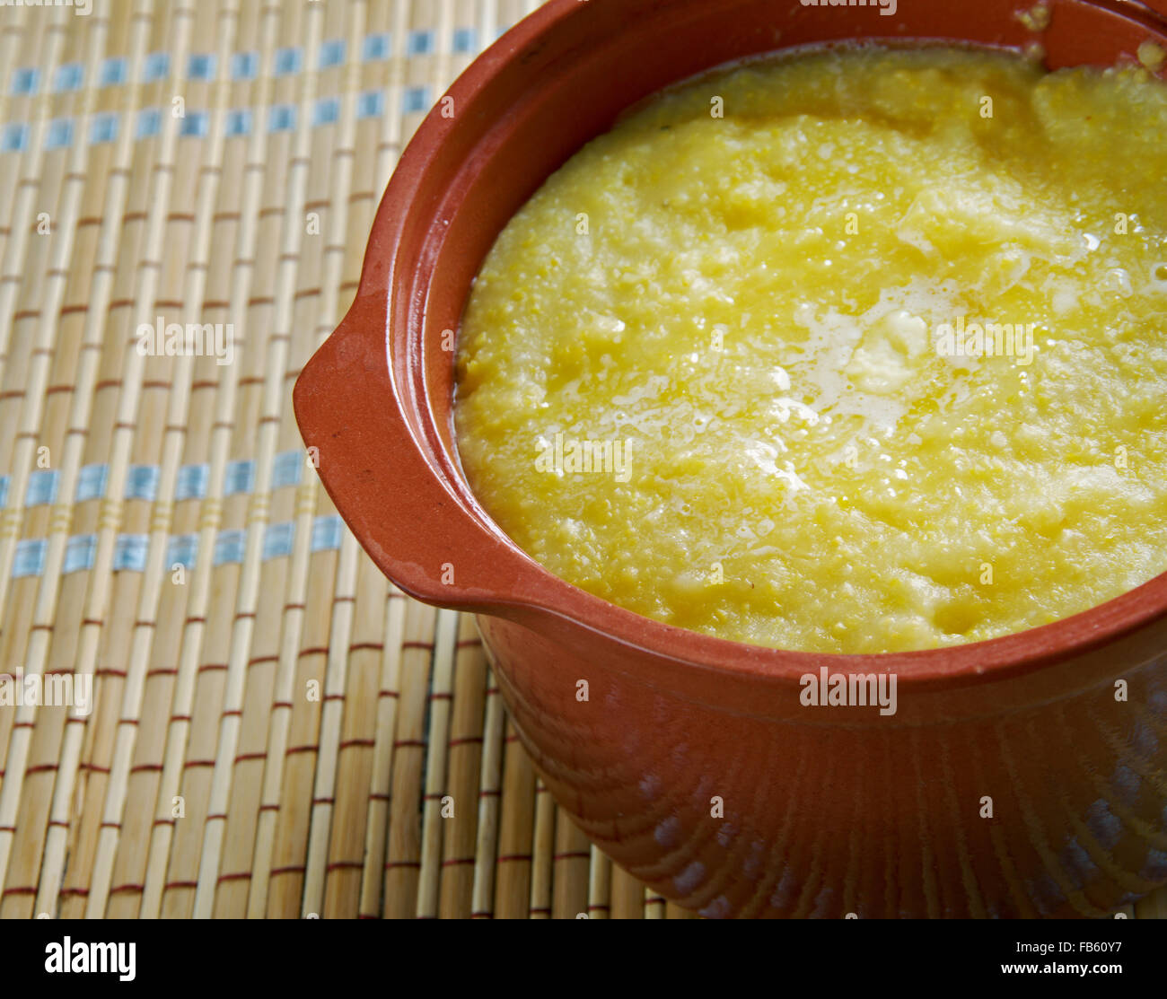 Cornmeal Pap African porridge soft polenta.In Botswana Stock Photo