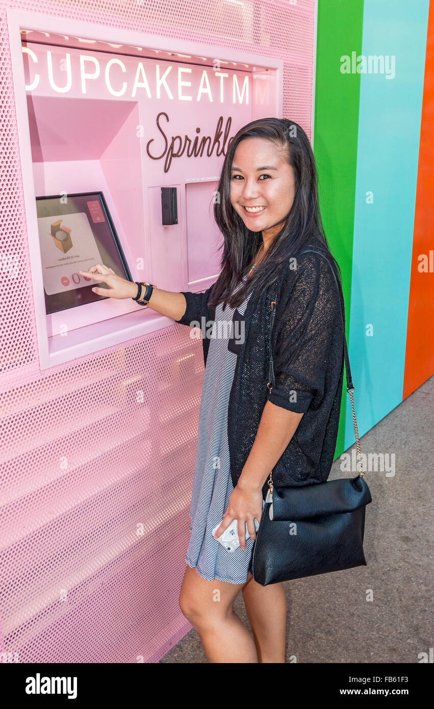 Cupcake ATM by Sprinkles, a cupcake shop. This lets hungry folk get their cupcake fix 24 hours a day. Stock Photo