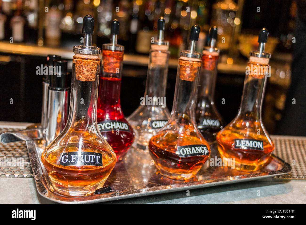 Assortment of bitters, used in making alcoholic drinks Stock Photo Alamy