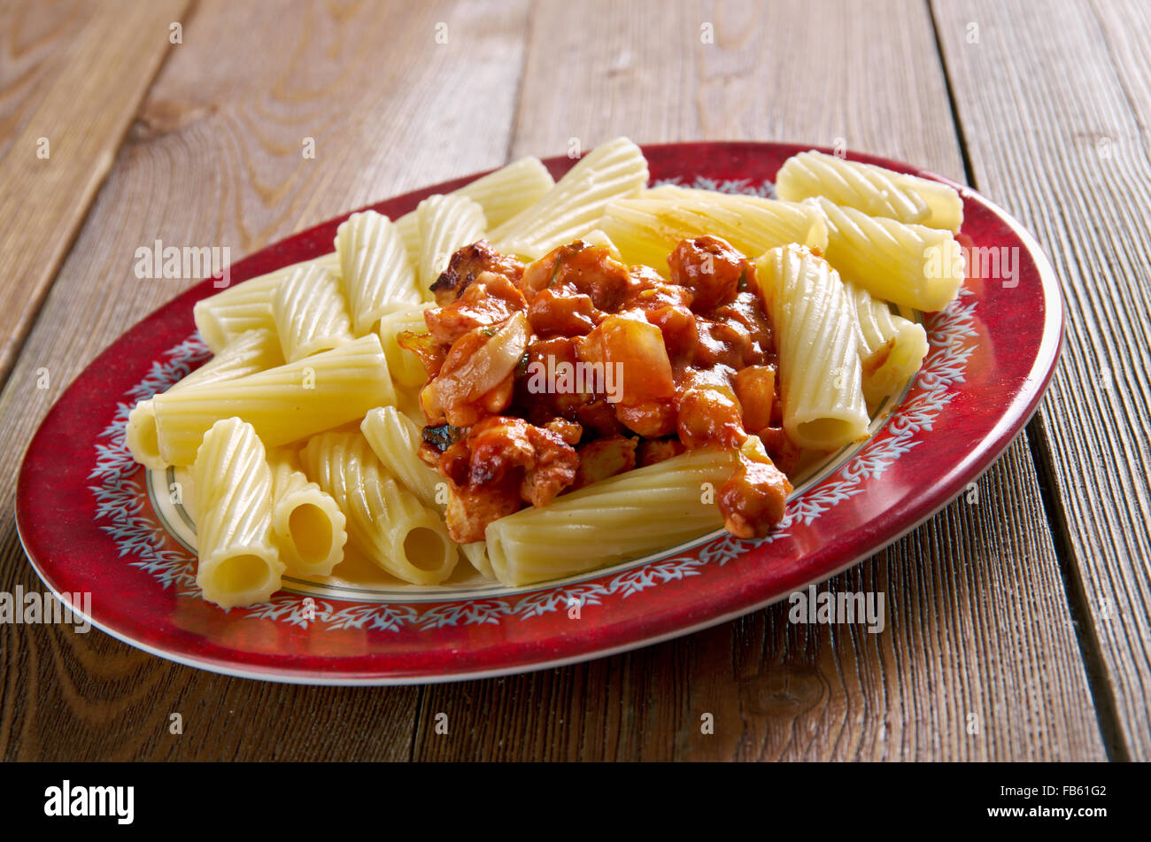 Rigatoni with chicken and Alfred’s Meat Sauce Stock Photo