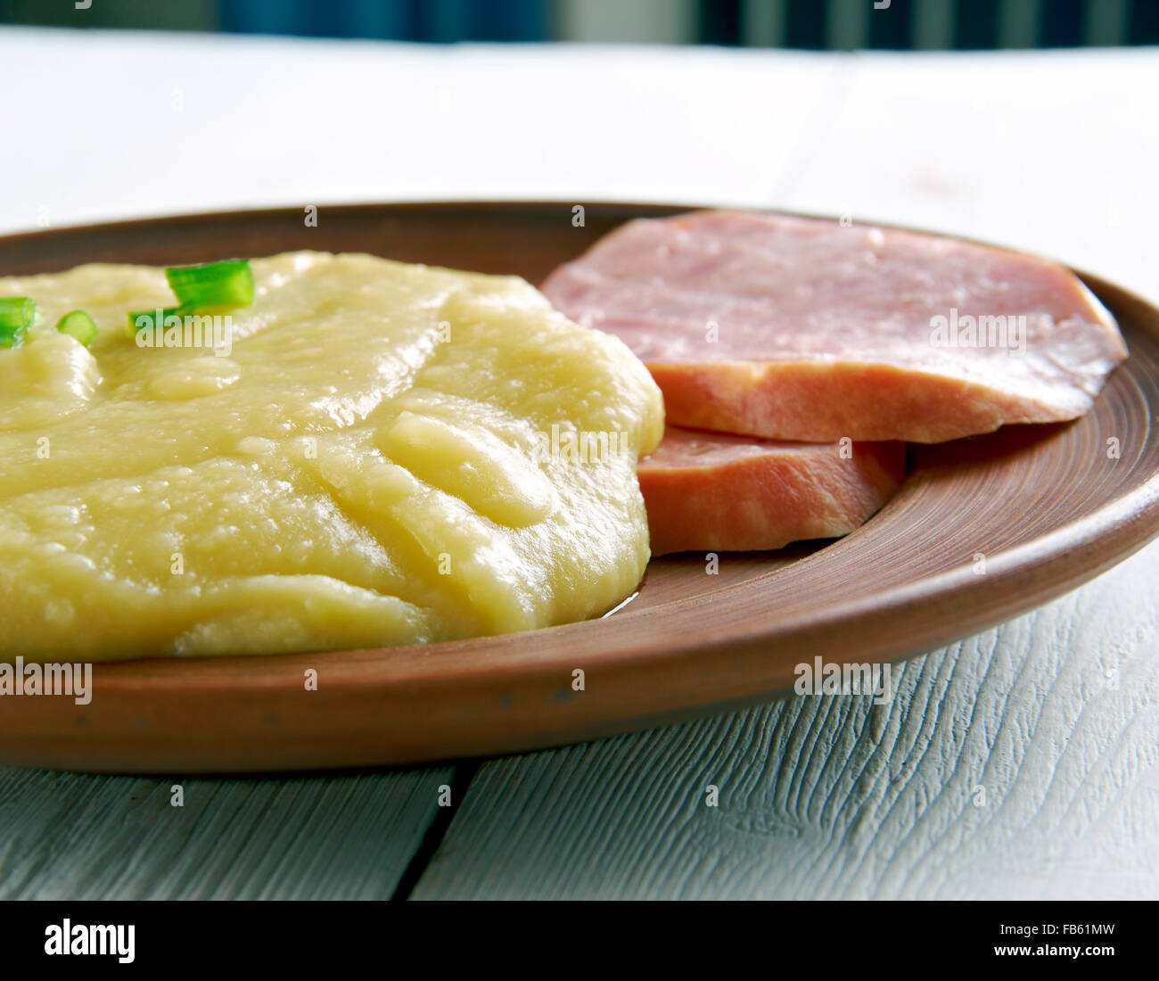 Pease pudding close up.English cuisine Stock Photo