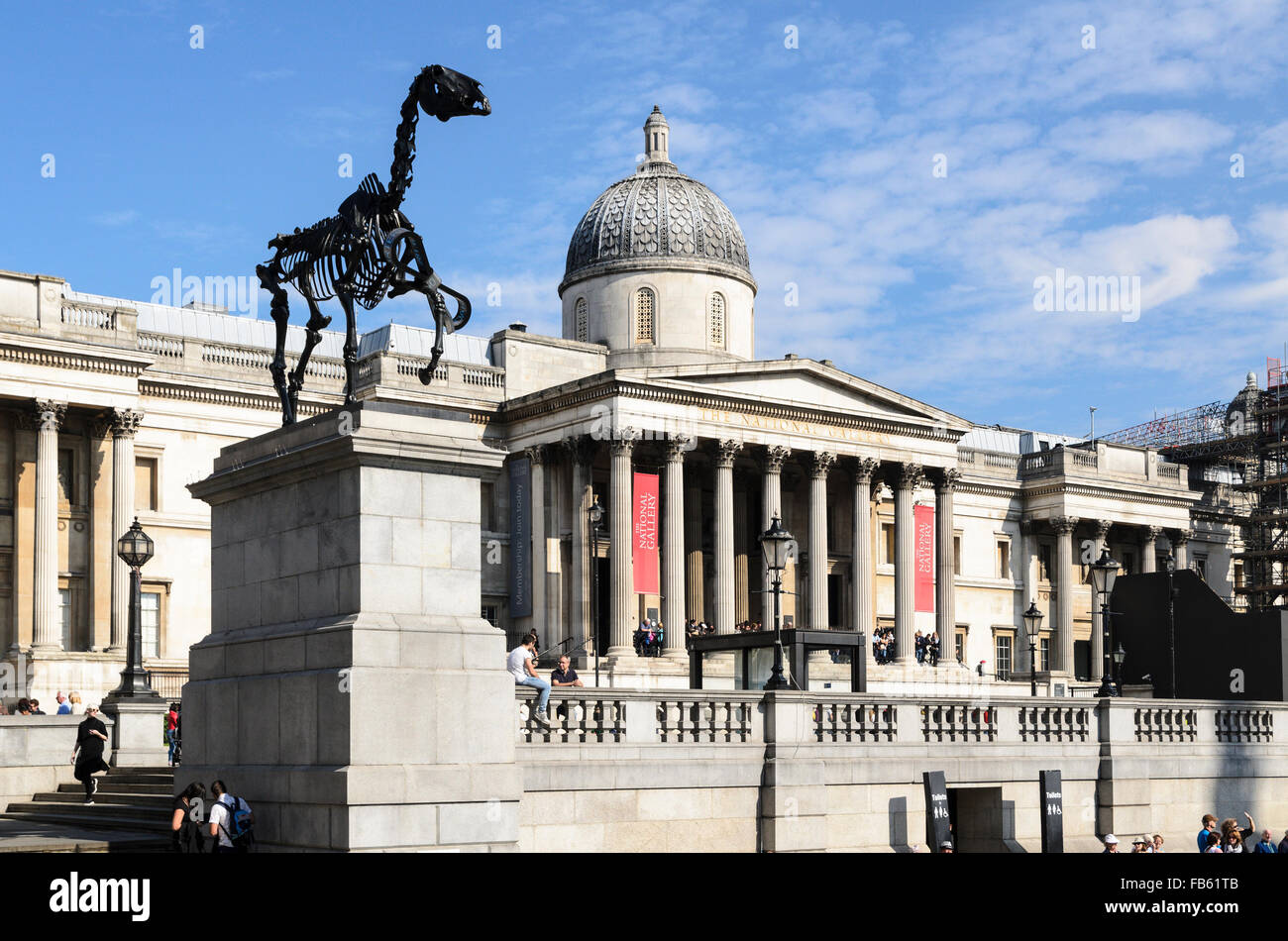 A piece of Sculpture called Gift Horse by Hans Haacke rests upon the Fourth Plinth, Trafalgar Square, London, U.K. Stock Photo