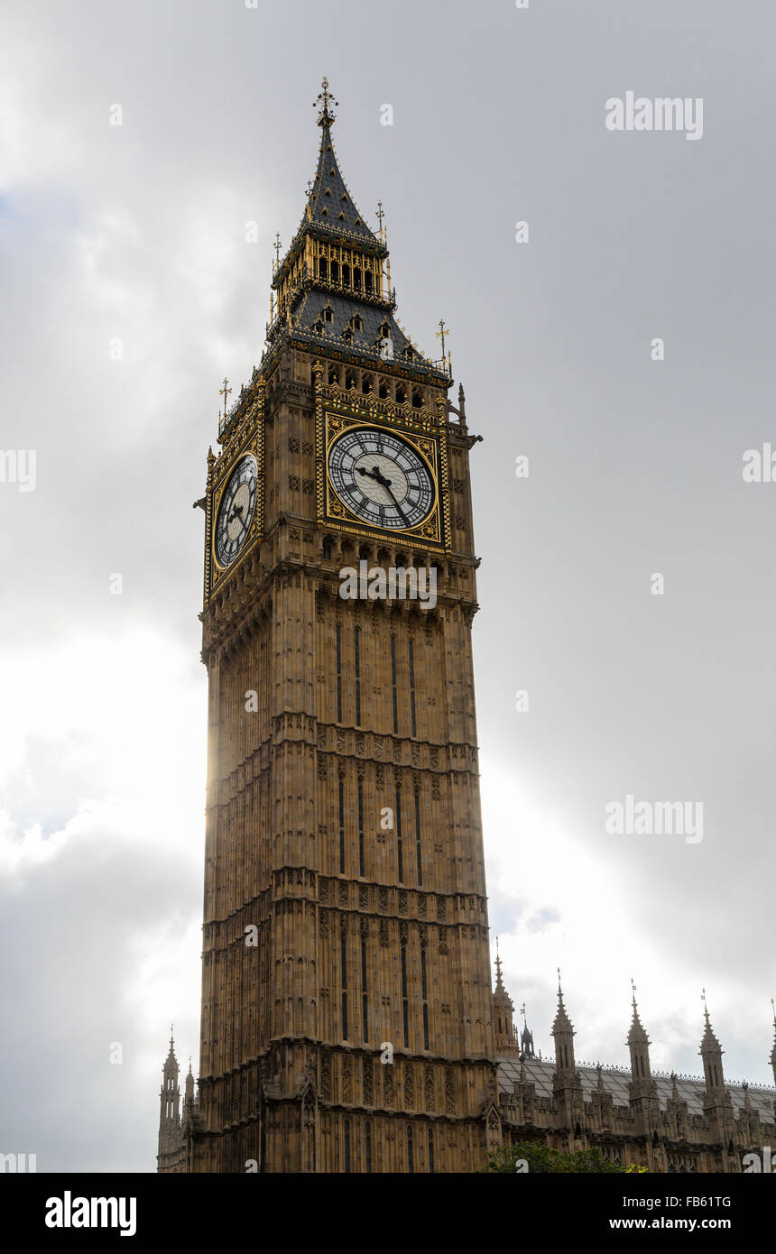 The Elizabeth Tower of the Houses of Parliament, London, U.K. is commonly referred to as Big Ben, after the bell it houses. Stock Photo