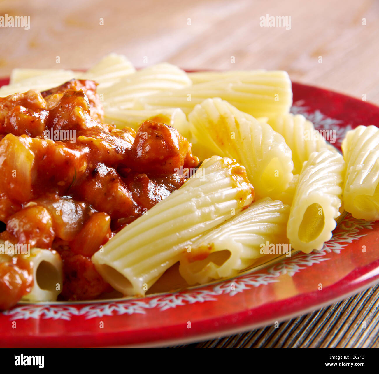 Rigatoni with chicken and Alfred’s Meat Sauce Stock Photo