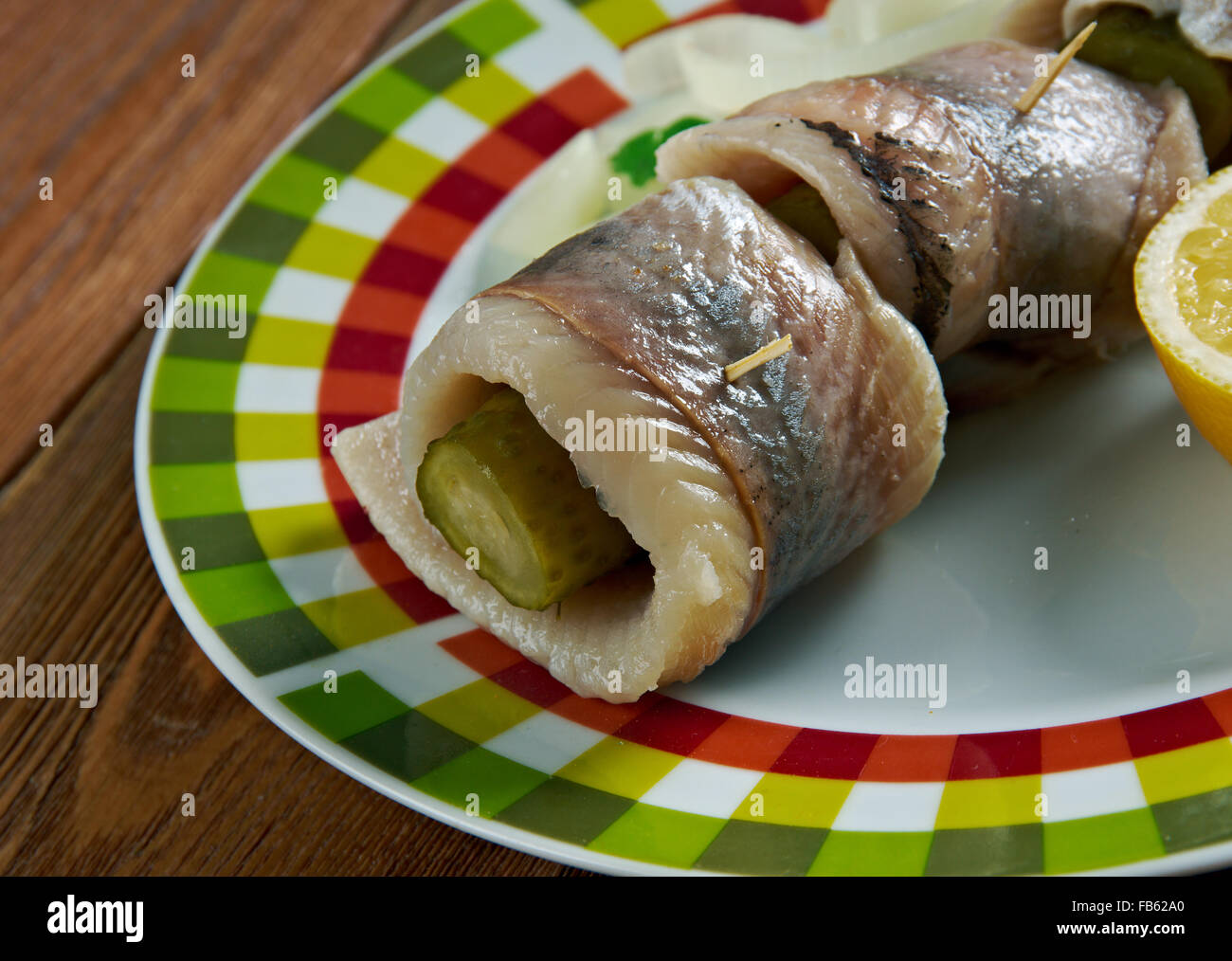 Roolmops Rollmops - pickled herring fillets, rolled slices of onion, pickled ...