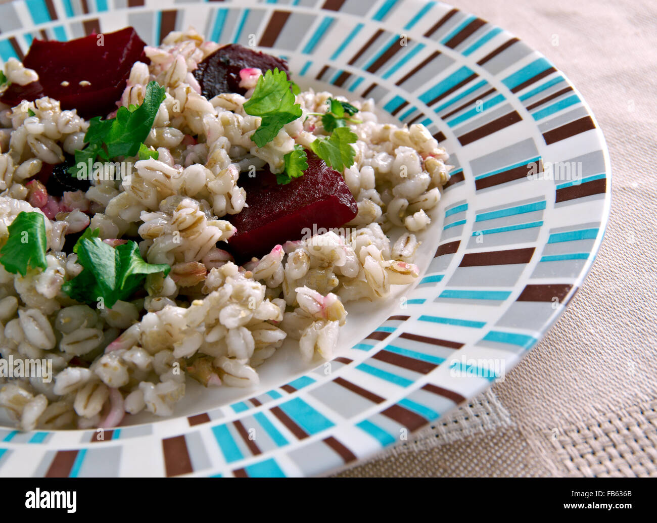 Farro Salad With Beets.Italian Cuisine Stock Photo