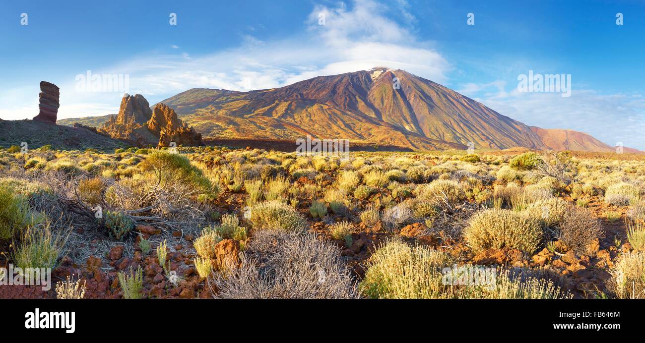 Tenerife - panoramic view of Mount Teide and Los Roques de Garcia, Teide National Park, Canary Islands, Spain Stock Photo