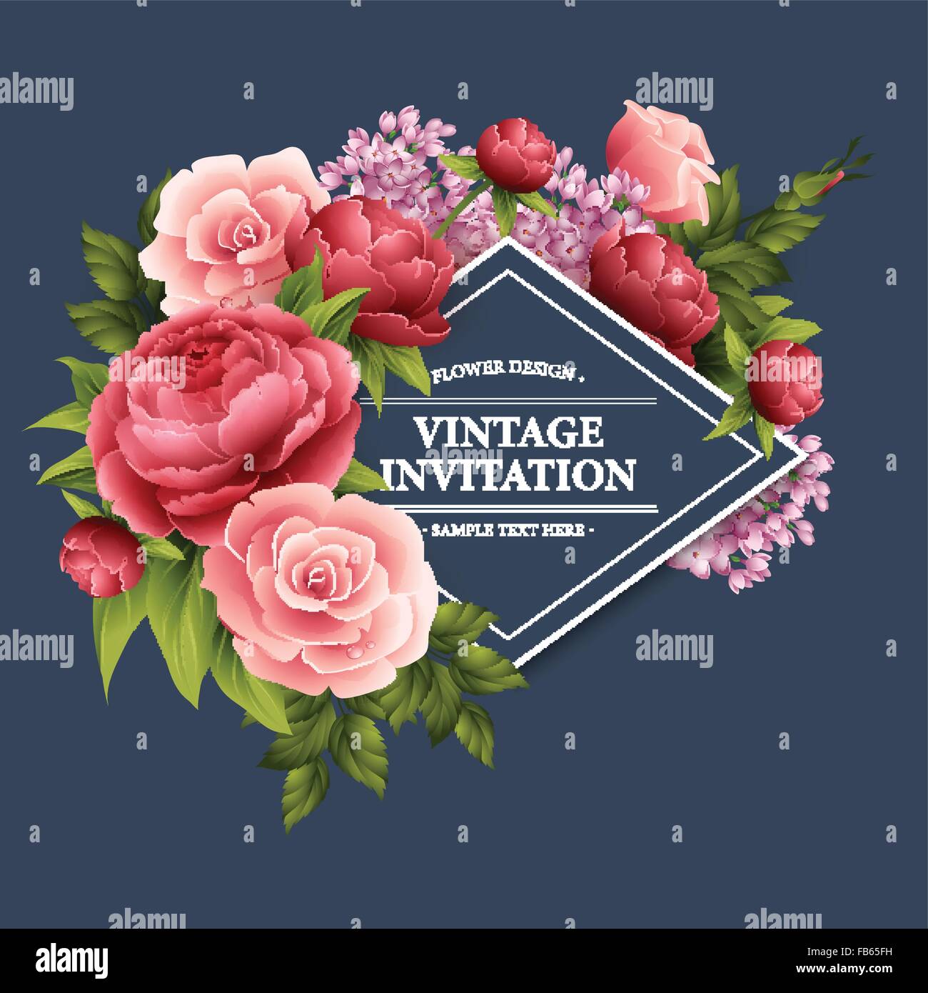 Vintage Greeting Card with Blooming Flowers. Vector Illustration Stock ...