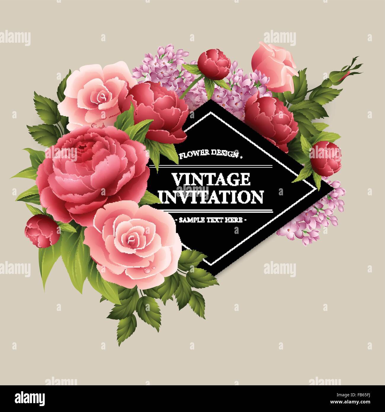 Vintage Greeting Card with Blooming Flowers. Vector Illustration Stock ...
