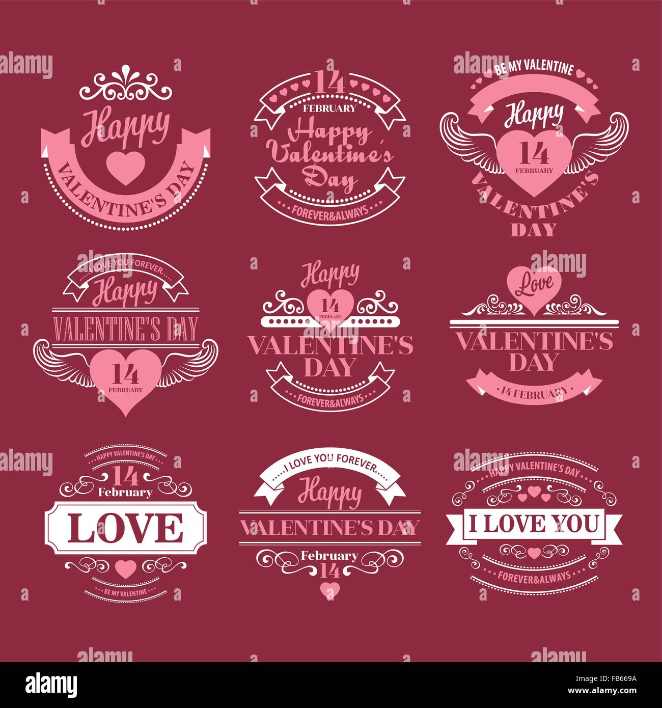Valentine day Set of typography elements with hearts. Vector ...