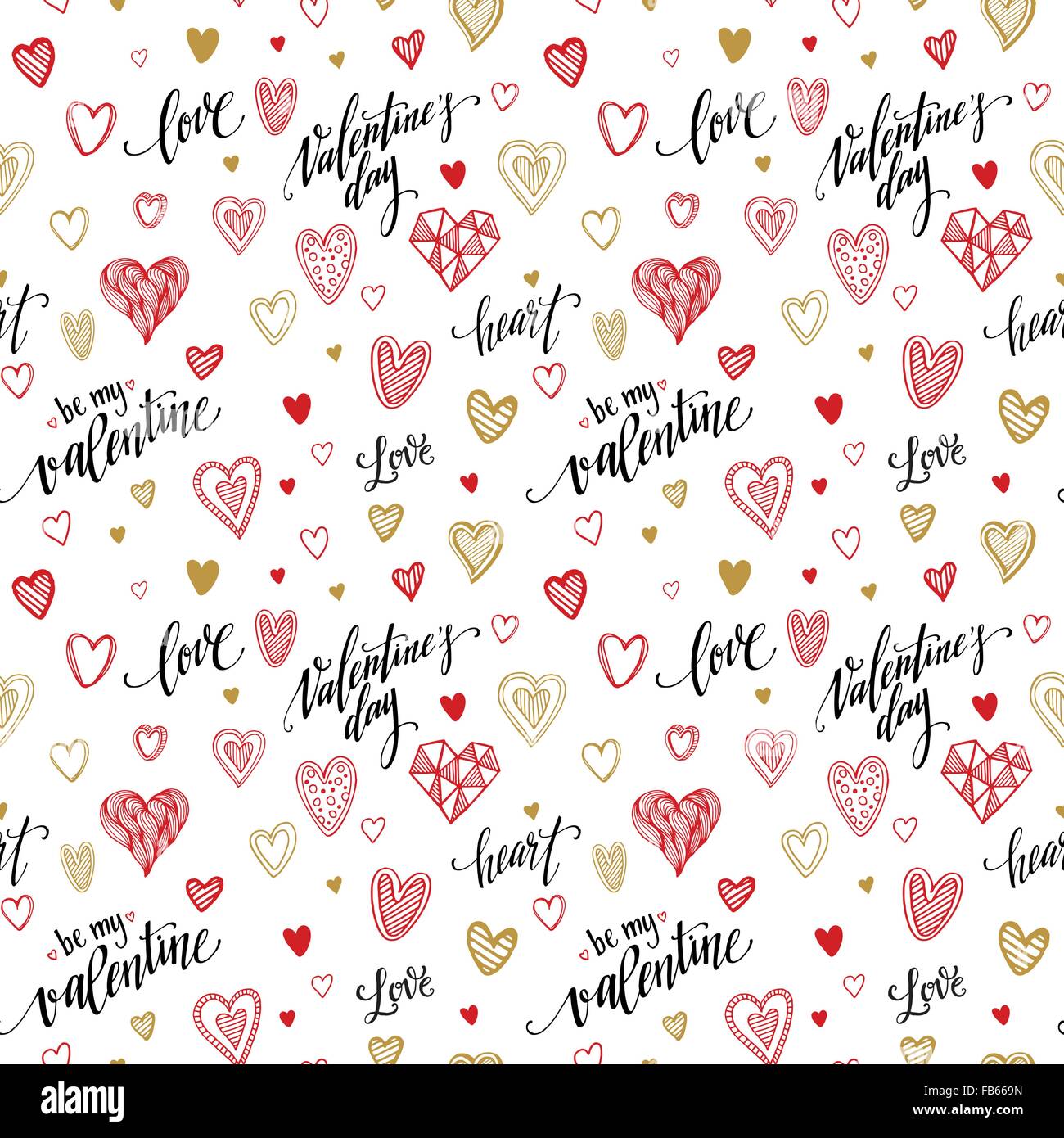 Valentine seamless pattern with hand lettering and hearts. Vector ...