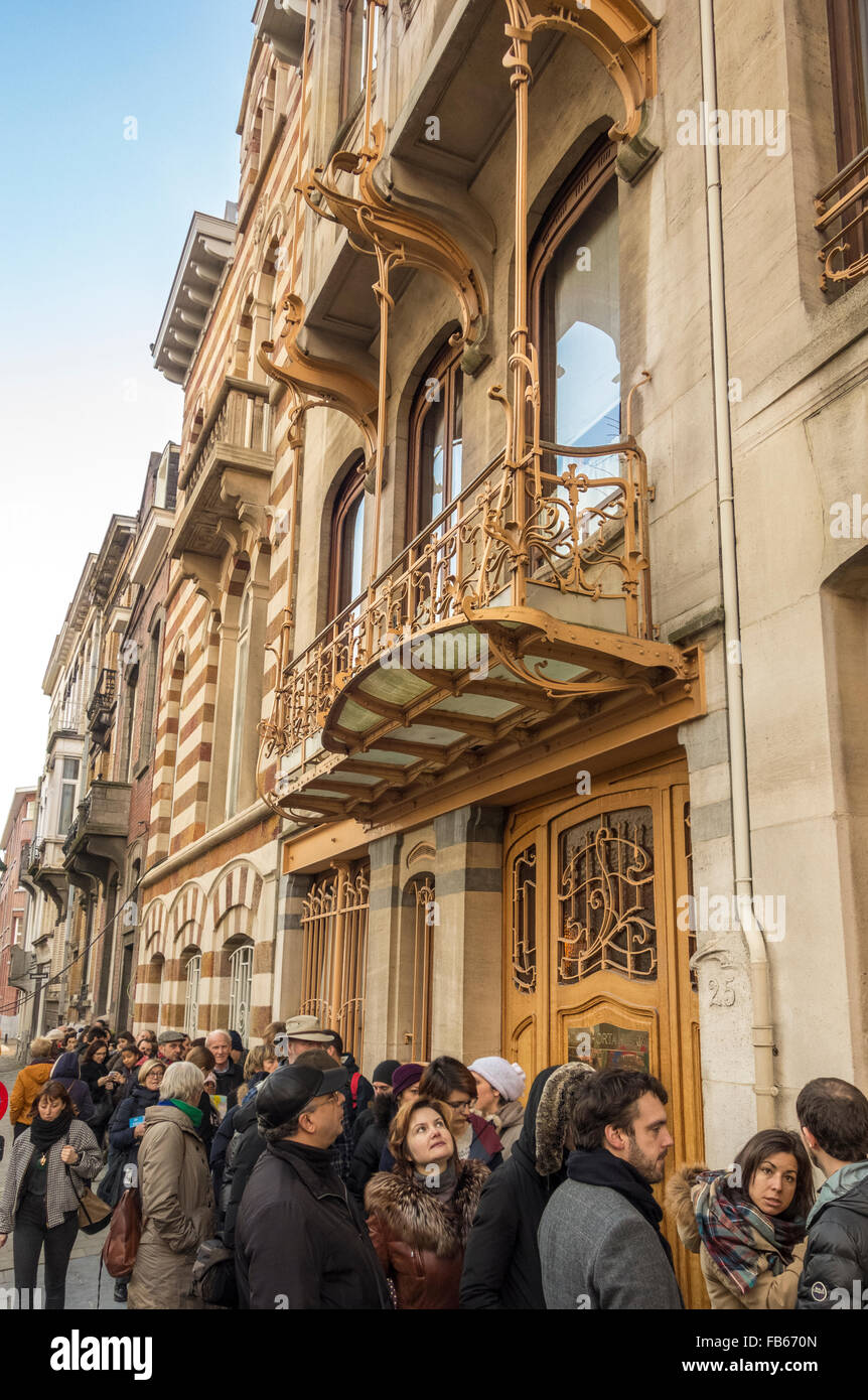 Waiting in line outside Horta Museum Brussels Musée Horta the private Art Nouveau house and studio of architect Victor Horta. Stock Photo