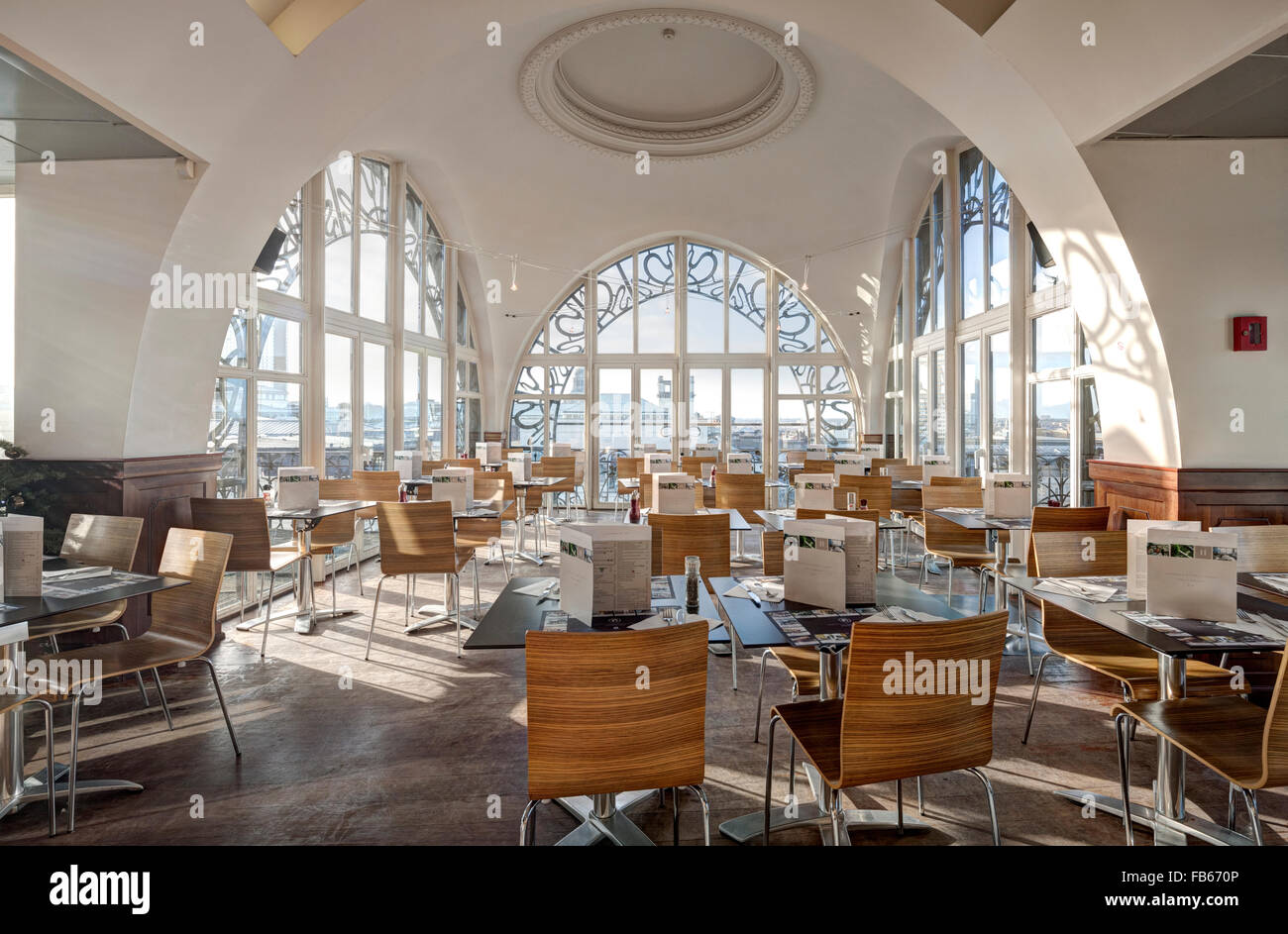 The restaurant of the Brussels Musical Instruments Museum MIM is famous for great views over the city and it's Sunday Brunch Stock Photo