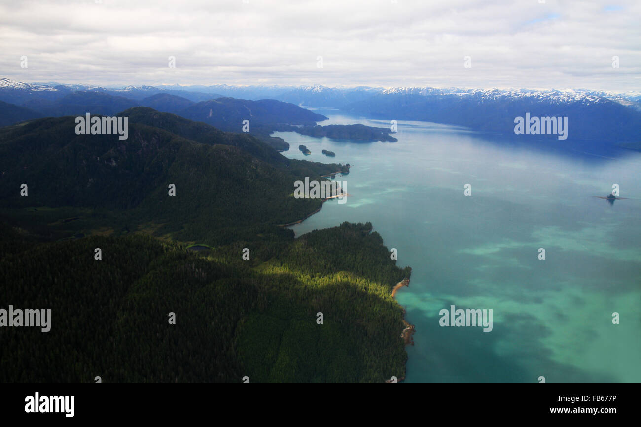 Aerial scenery during a sightseeing flight over the beautiful Misty Fjords near Ketchikan, Alaska Stock Photo