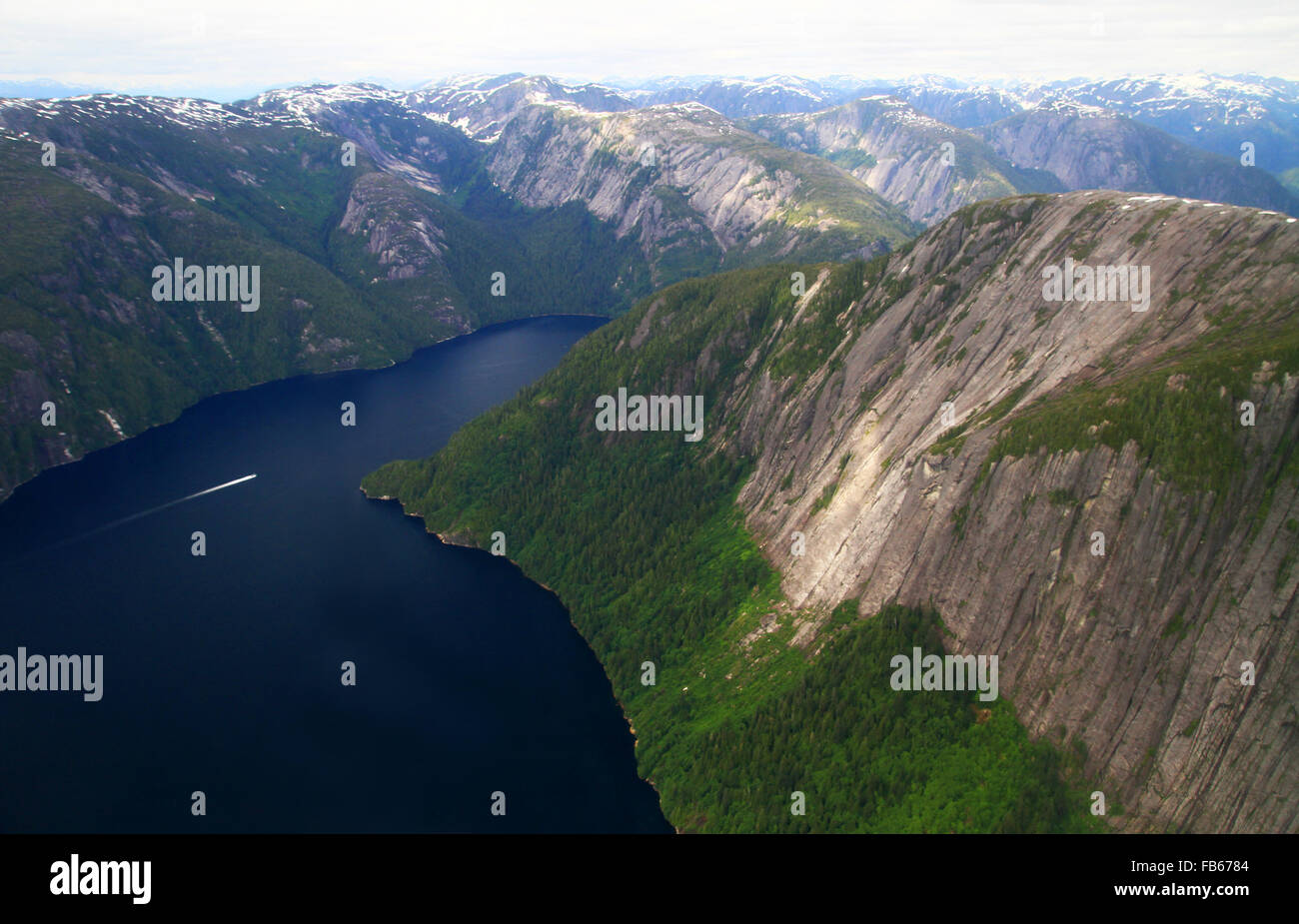 Aerial scenery during a sightseeing flight of mountains and Rudyerd Bay in the beautiful Misty Fjords near Ketchikan, Alaska Stock Photo