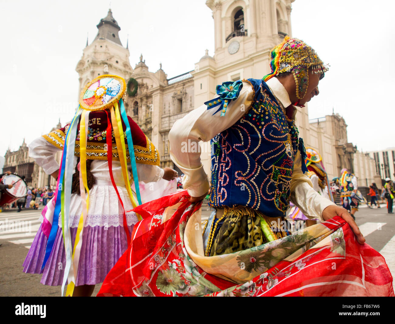 Lima, Peru. 10th January, 2016. Ritual andean dancers participating of ...