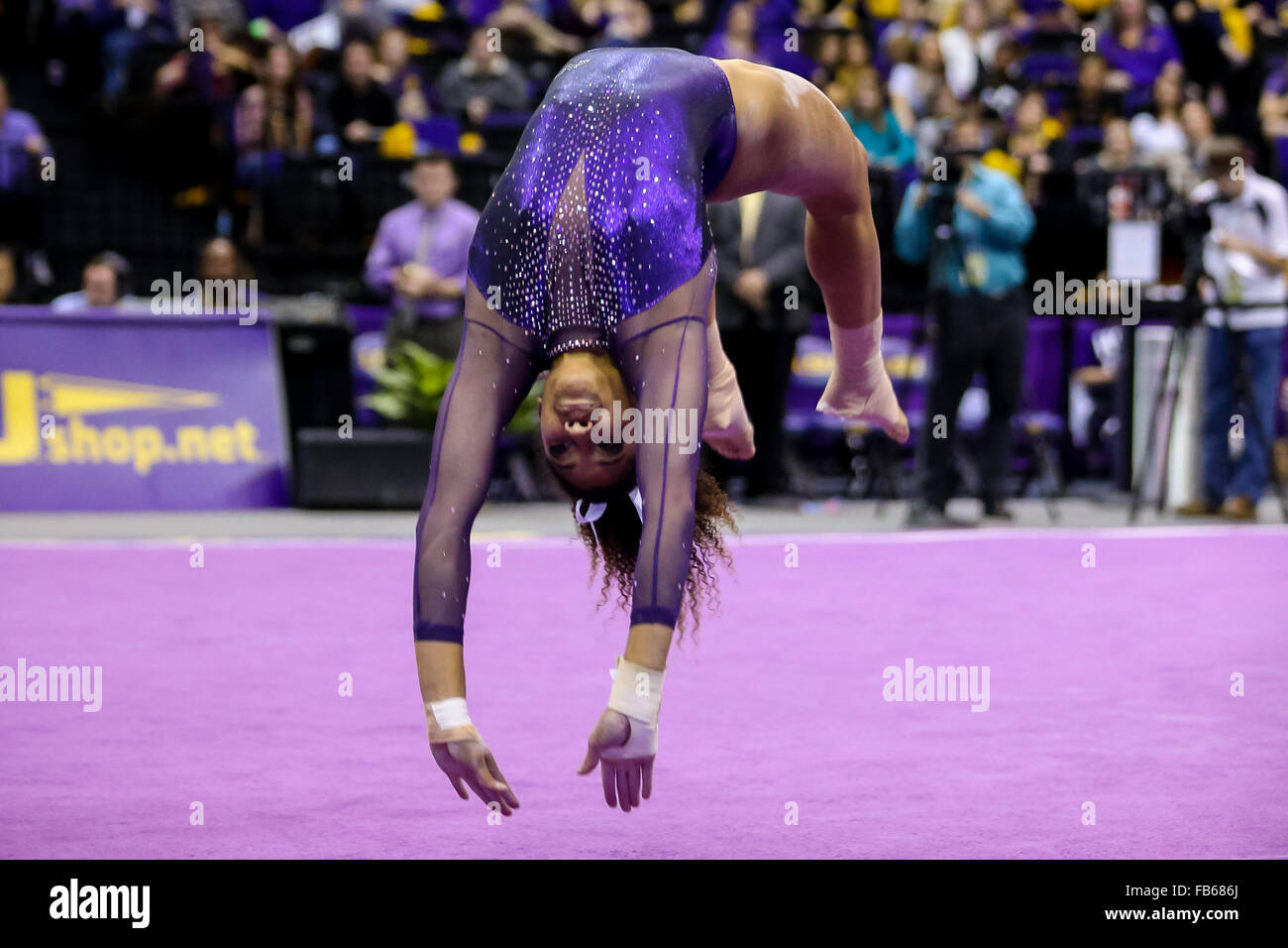 Baton Rouge, LA, USA. 09th Jan, 2016. LSU Tigers Randii Wyrick on the floor exercise during a NCAA gymnastics meet between the Oklahoma Sooners at LSU Tigers at the Pete Maravich Assembly Center in Baton Rouge, LA. Stephen Lew/CSM/Alamy Live News Stock Photo