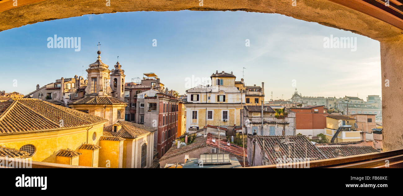 overlooking the rooftops of Rome, historic palaces, Catholic churches and old houses Stock Photo