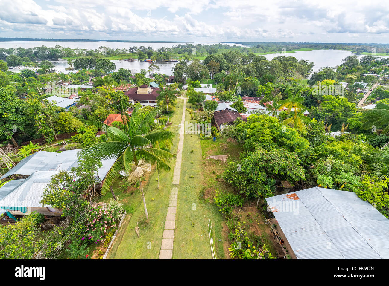 View of Puerto Narino with the Amazon River in the background in Colombia Stock Photo