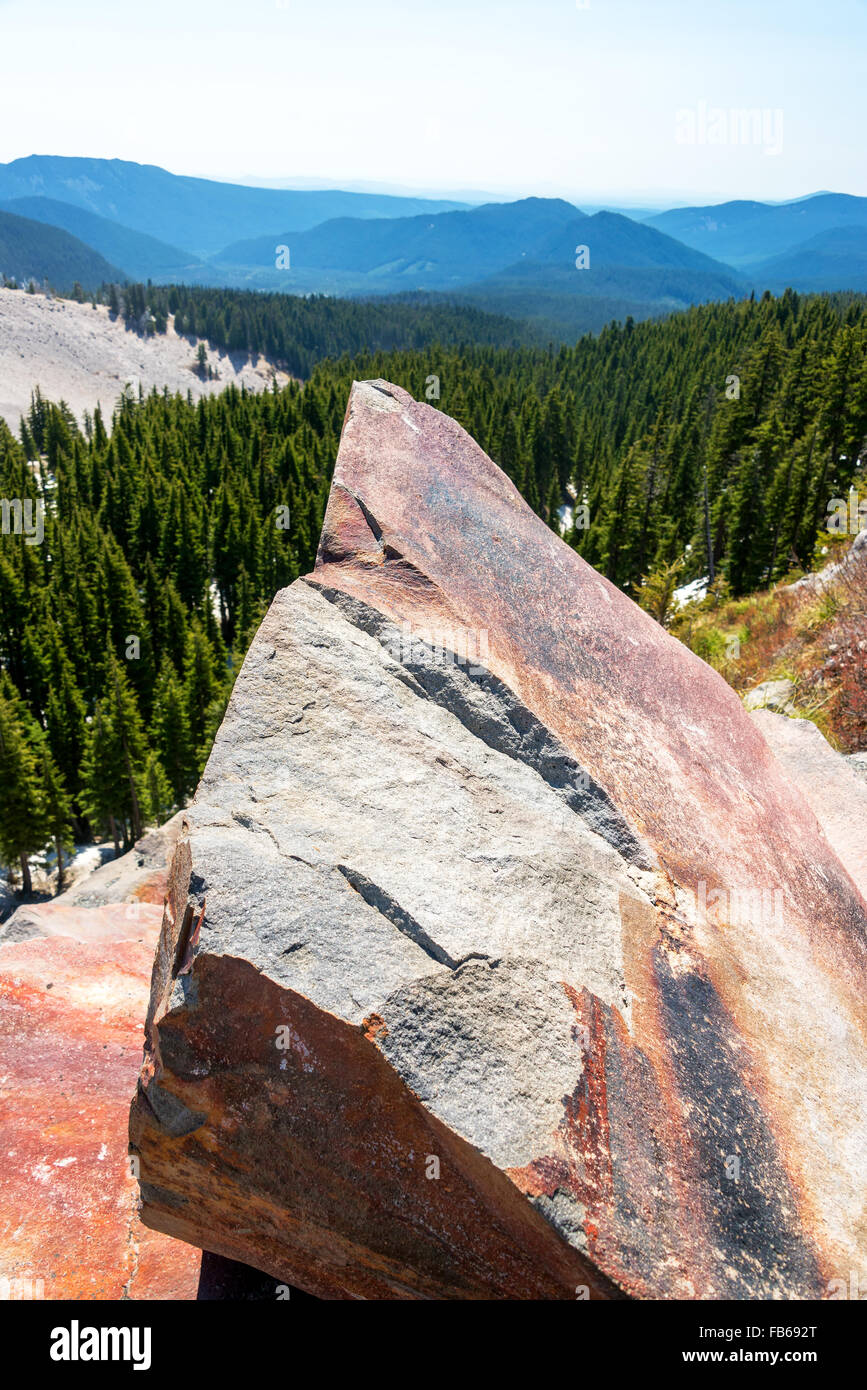 Large boulder and forest on Mt Hood in Oregon Stock Photo