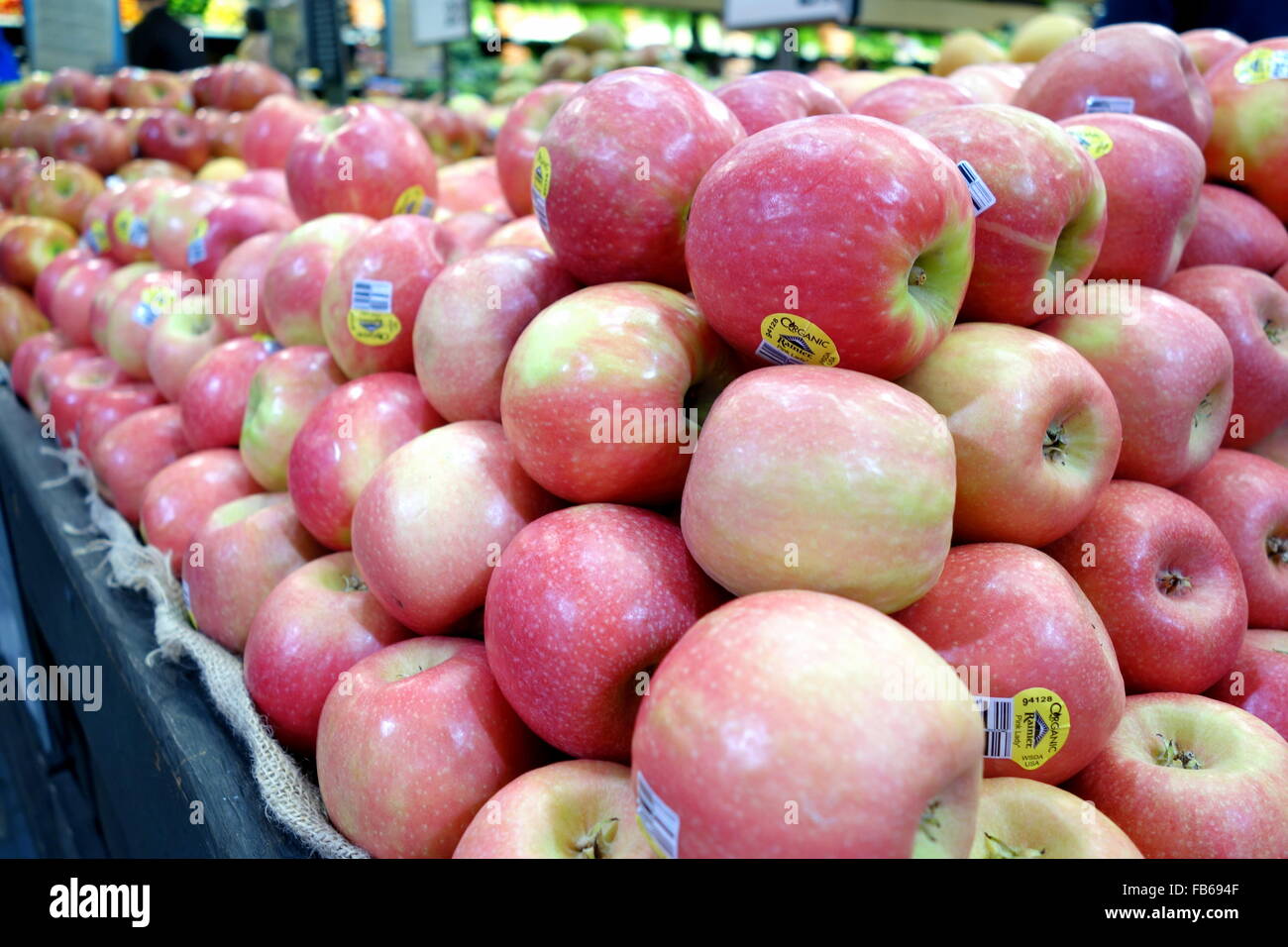 A shelf of Fuji apples at the supermarket Stock Photo Alamy