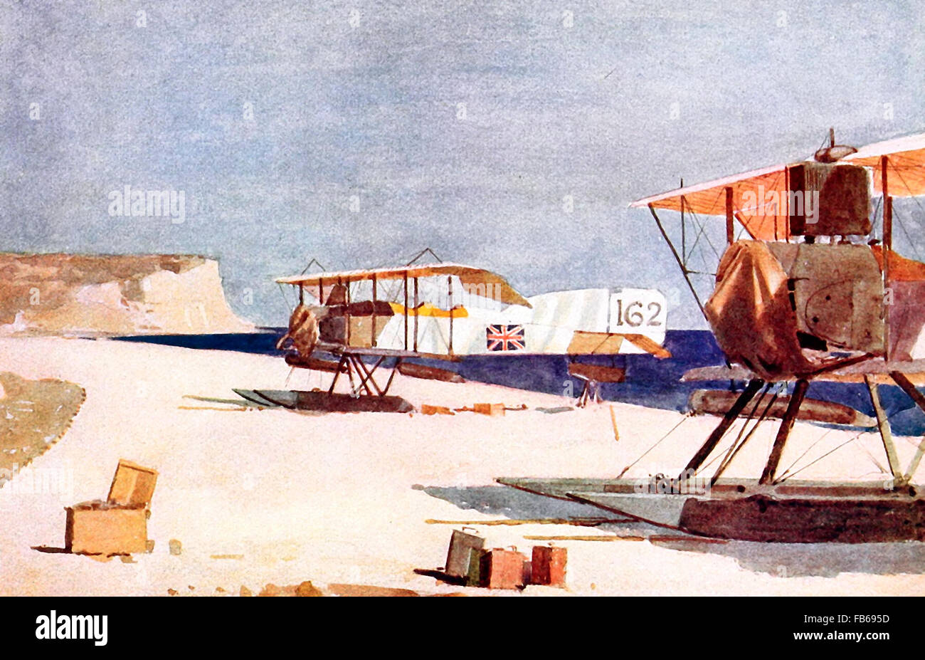 Seaplanes at Kephalo during the Dardanelles Campaign, 1915. World War I Stock Photo