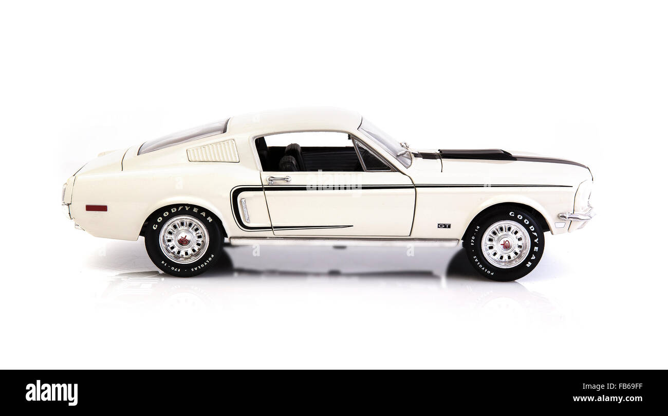 White Ford Mustang GT Fastback on a White Background Stock Photo