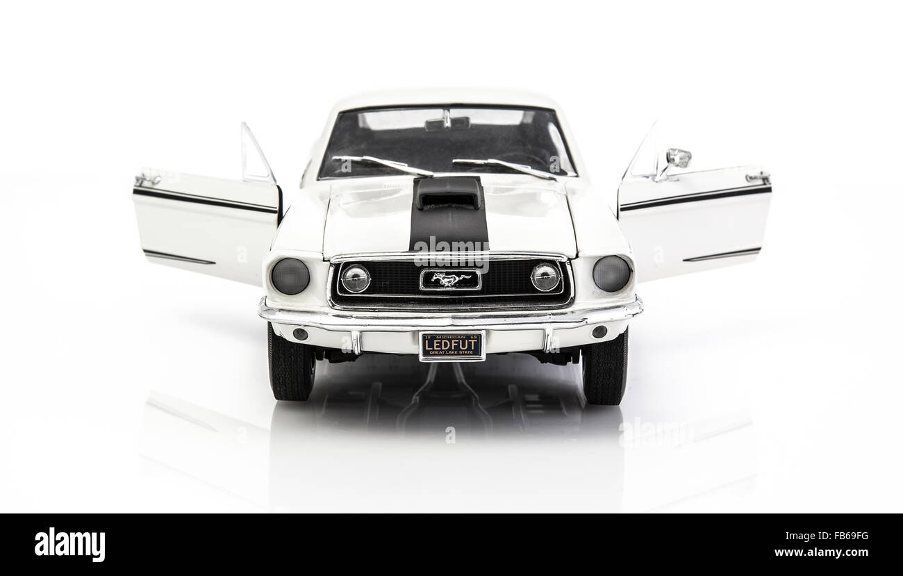 White Ford Mustang GT Fastback on a White Background Stock Photo