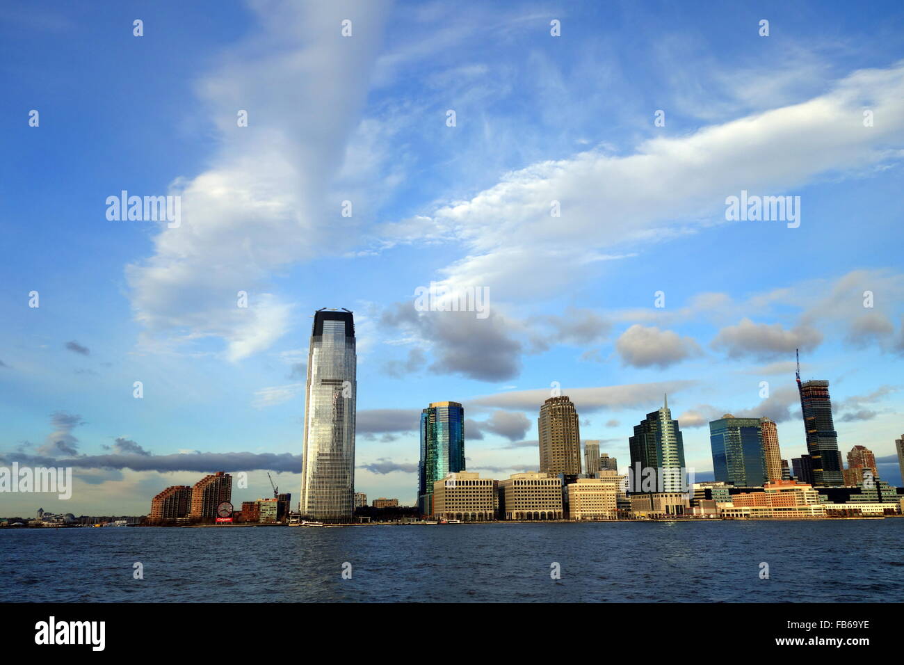 Early morning view of the New York City skyline from the East River ...