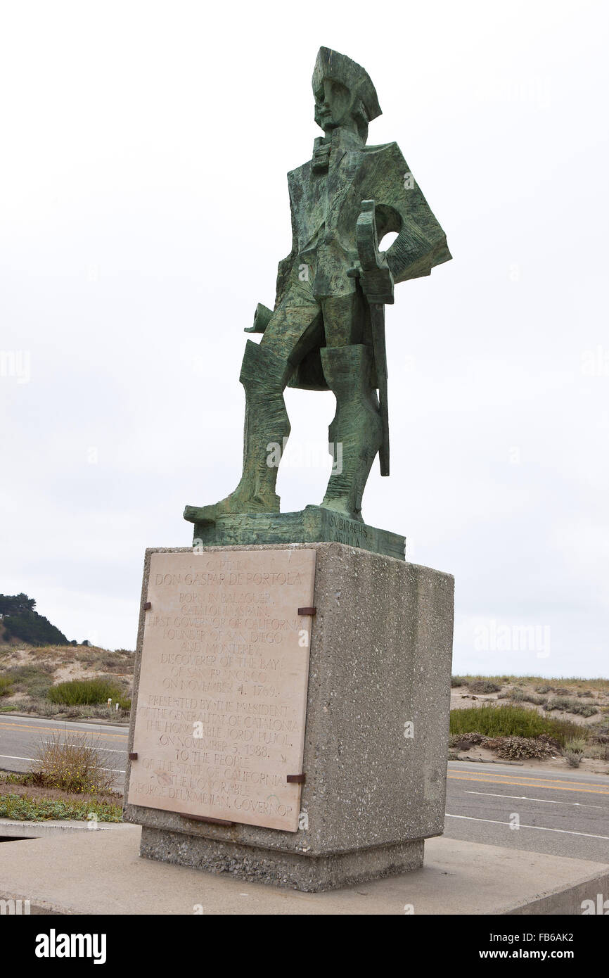 Don Gaspar de Portola statue, Pacifica, California, United States of America Stock Photo