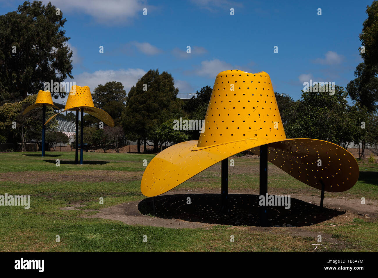 Hat in Three Stages of Landing sculpture by Claes Oldenburg and Goosje Van Bruggen, Salinas, California, United States of America Stock Photo