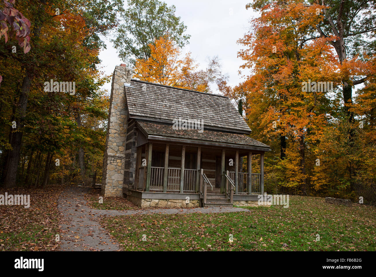 Log cabin, Battle of Corydon Park, Corydon, Indiana, United States of America Stock Photo