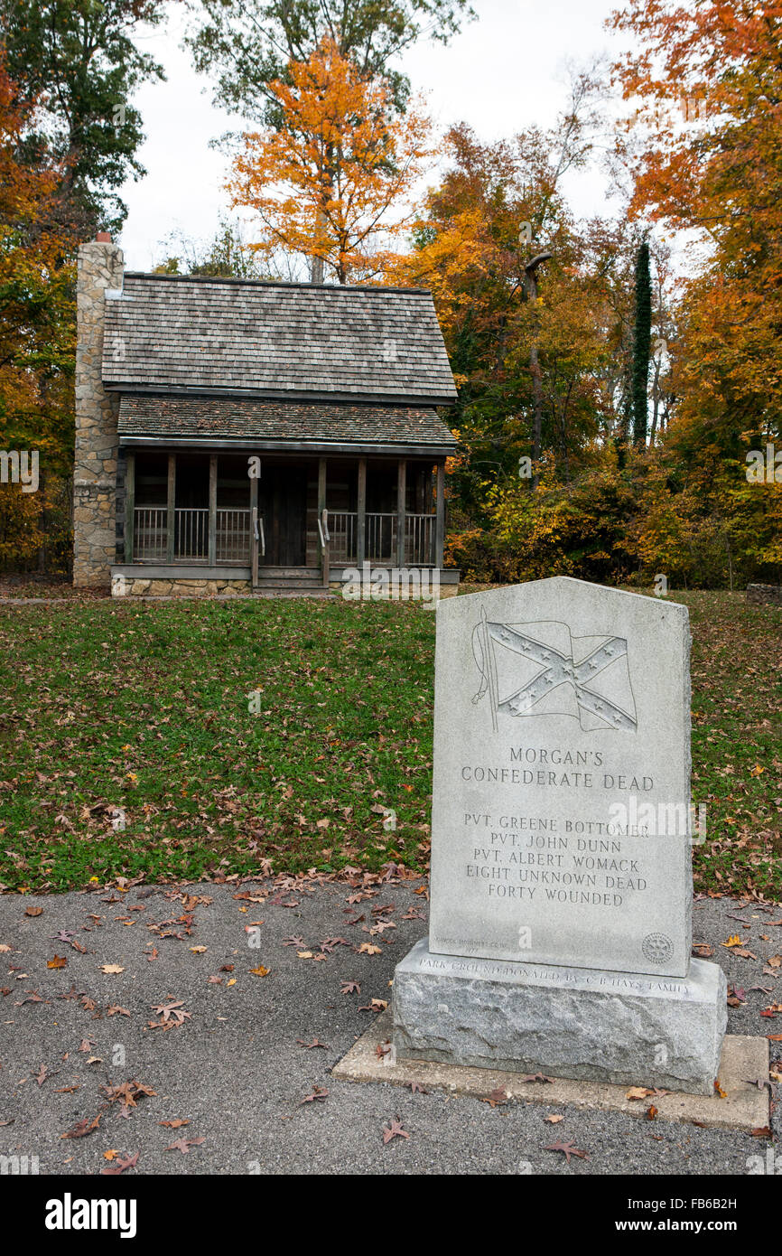 Confederate memorial and log cabin, Battle of Corydon Park, Corydon, Indiana, United States of America Stock Photo