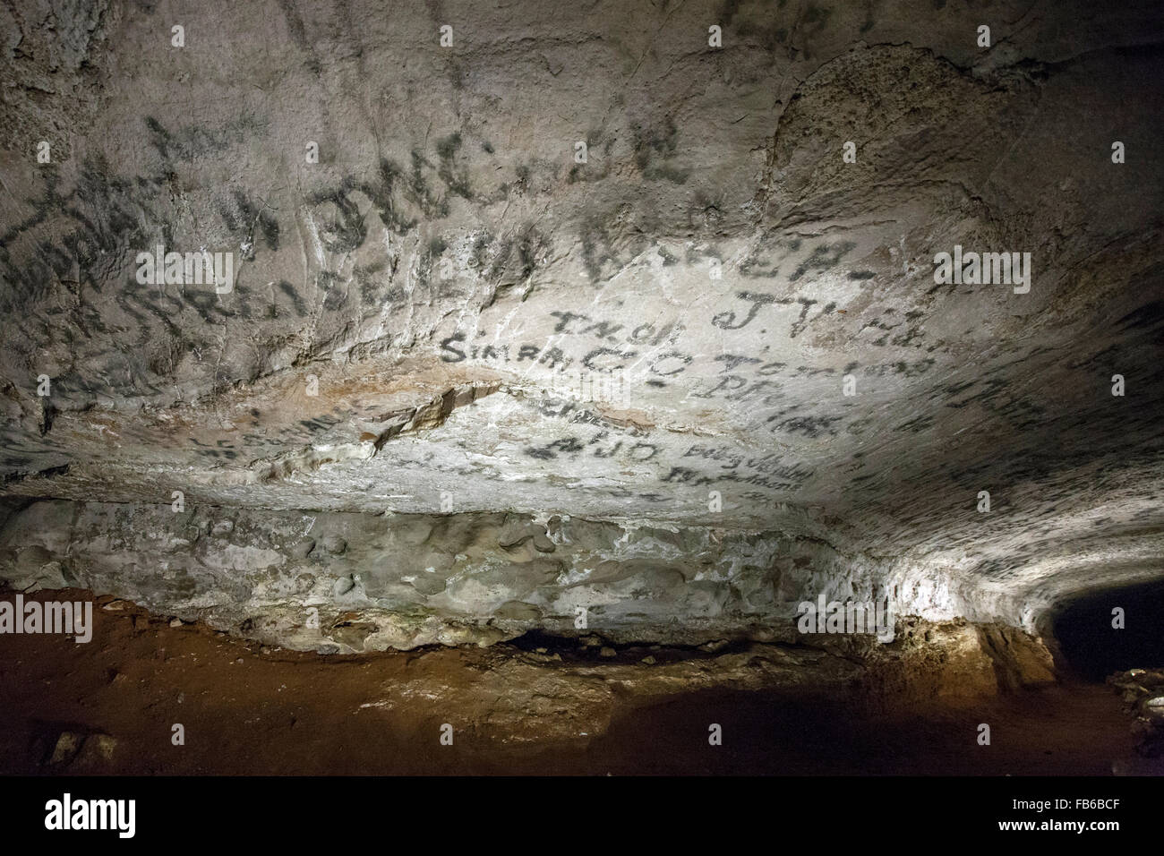 Antique graffiti painted on the walls of Mammoth Cave, Mammoth Cave