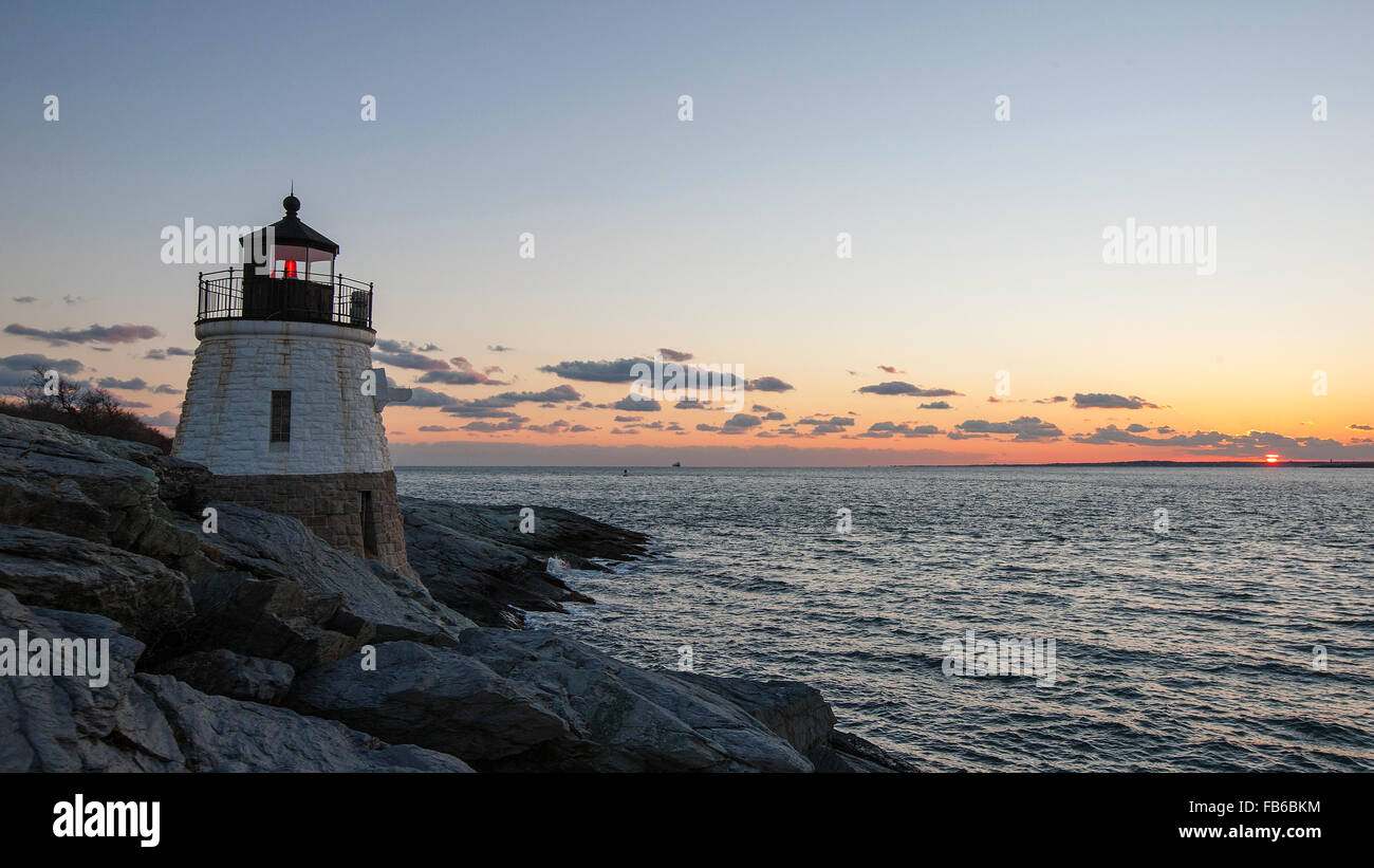 Castle Hill Light at sunset, Newport, Rhode Island, United States of America Stock Photo