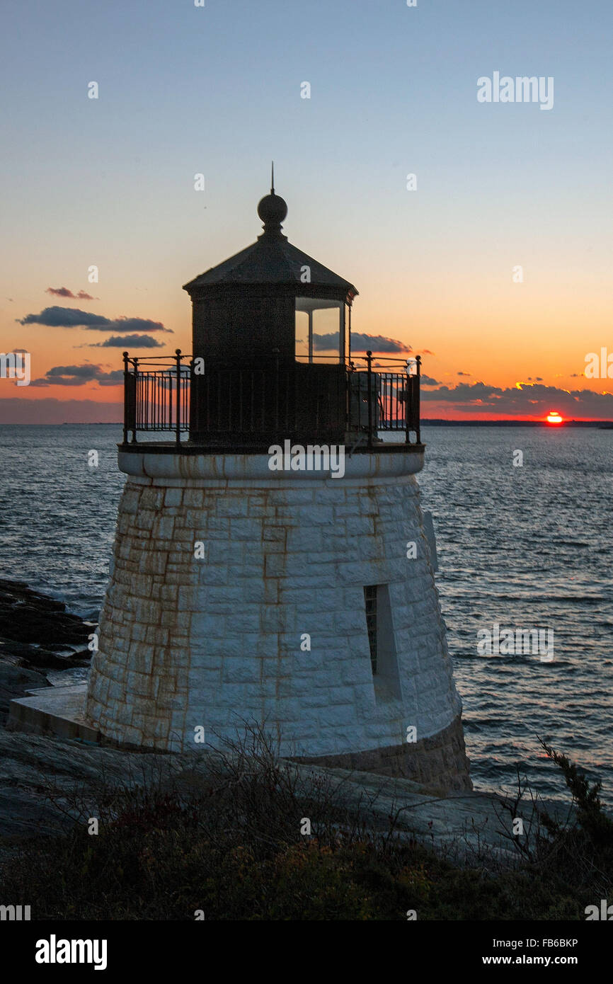 Castle Hill Light at sunset, Newport, Rhode Island, United States of America Stock Photo