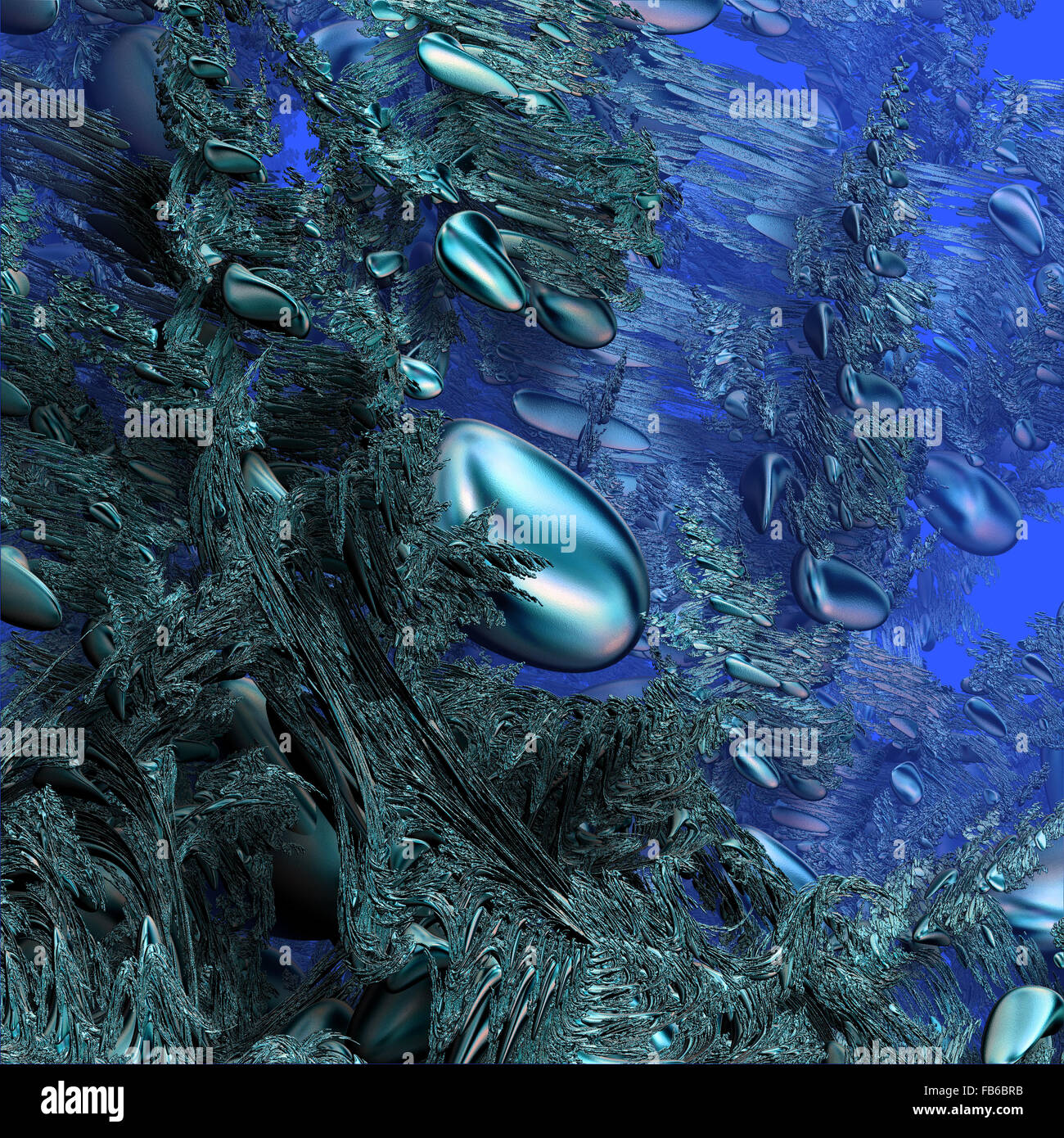 Shiny blue pebbles. 3D computer generated fractal art. Stock Photo