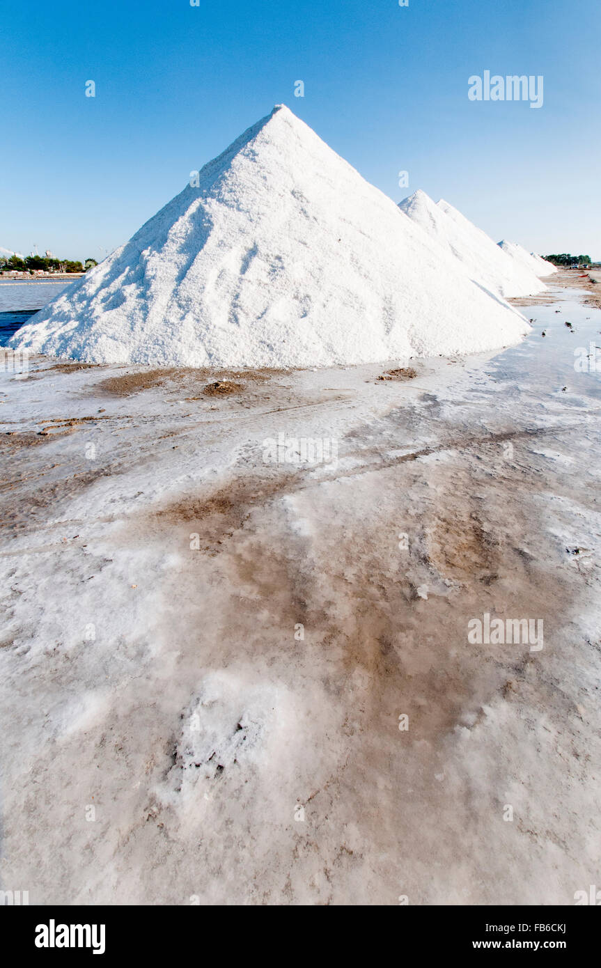 Mounds of sea salt beside the salt pans Bras del Port in Santa Pola, Spain  Stock Photo - Alamy