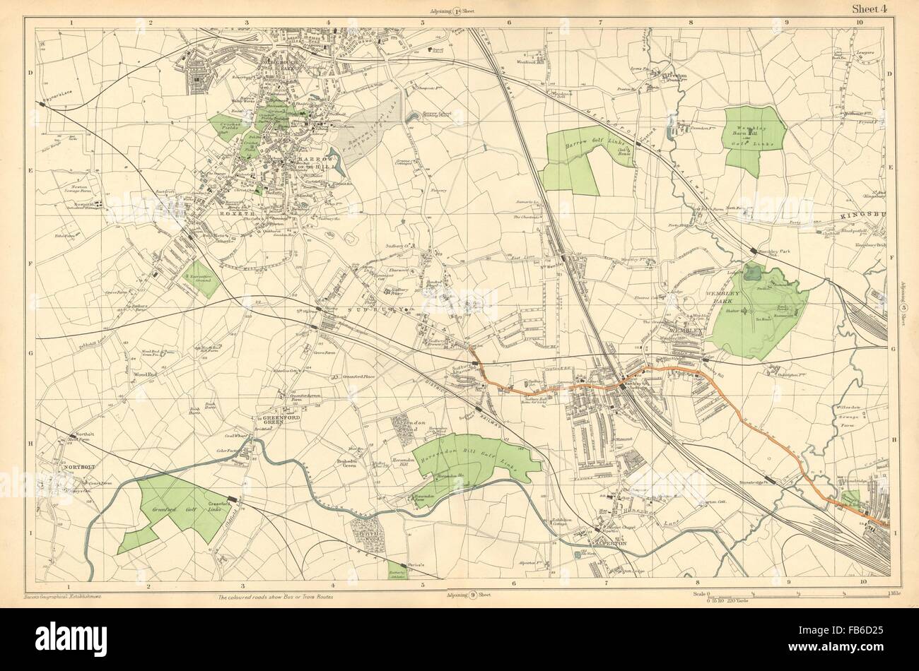 HARROW WEMBLEY: Sudbury,Greenford,Northolt,Kenton,Alperton (Bacon), c1911 map Stock Photo