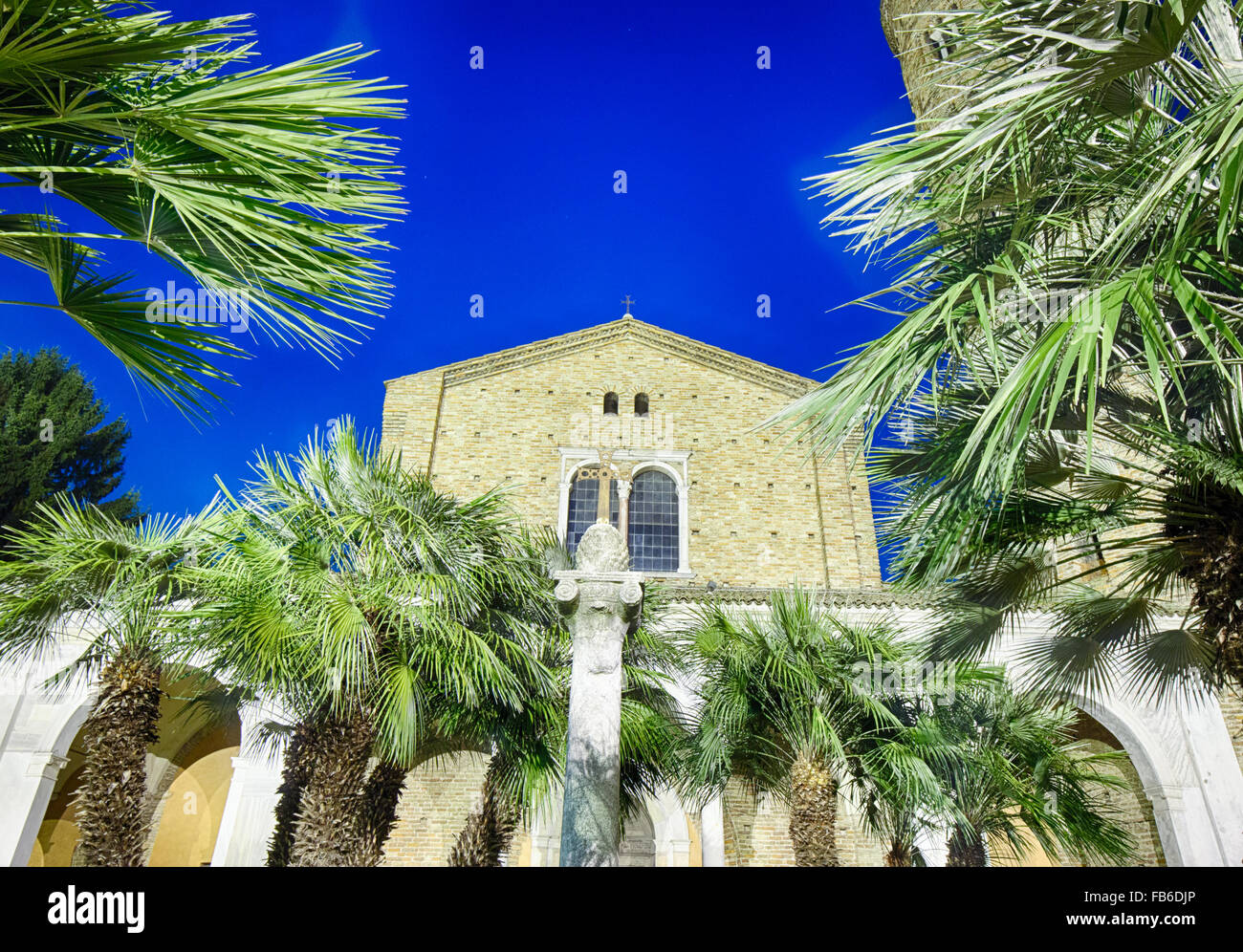 Night View of Saint Apollinaris VI century church with bell tower Stock