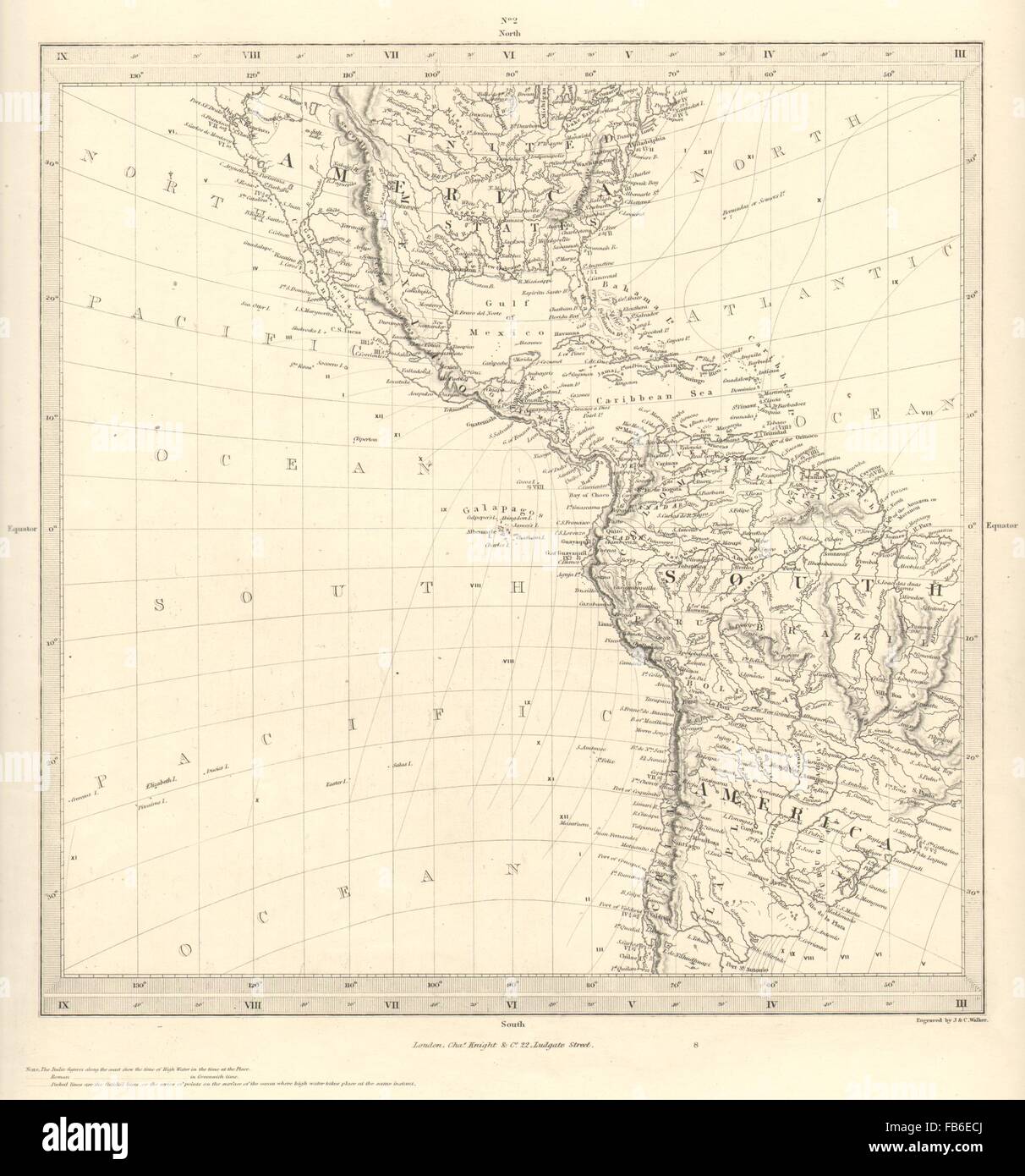 AMERICAS: Gnomonic Projection. Shows Texas as part of Mexico. SDUK, 1848 map Stock Photo