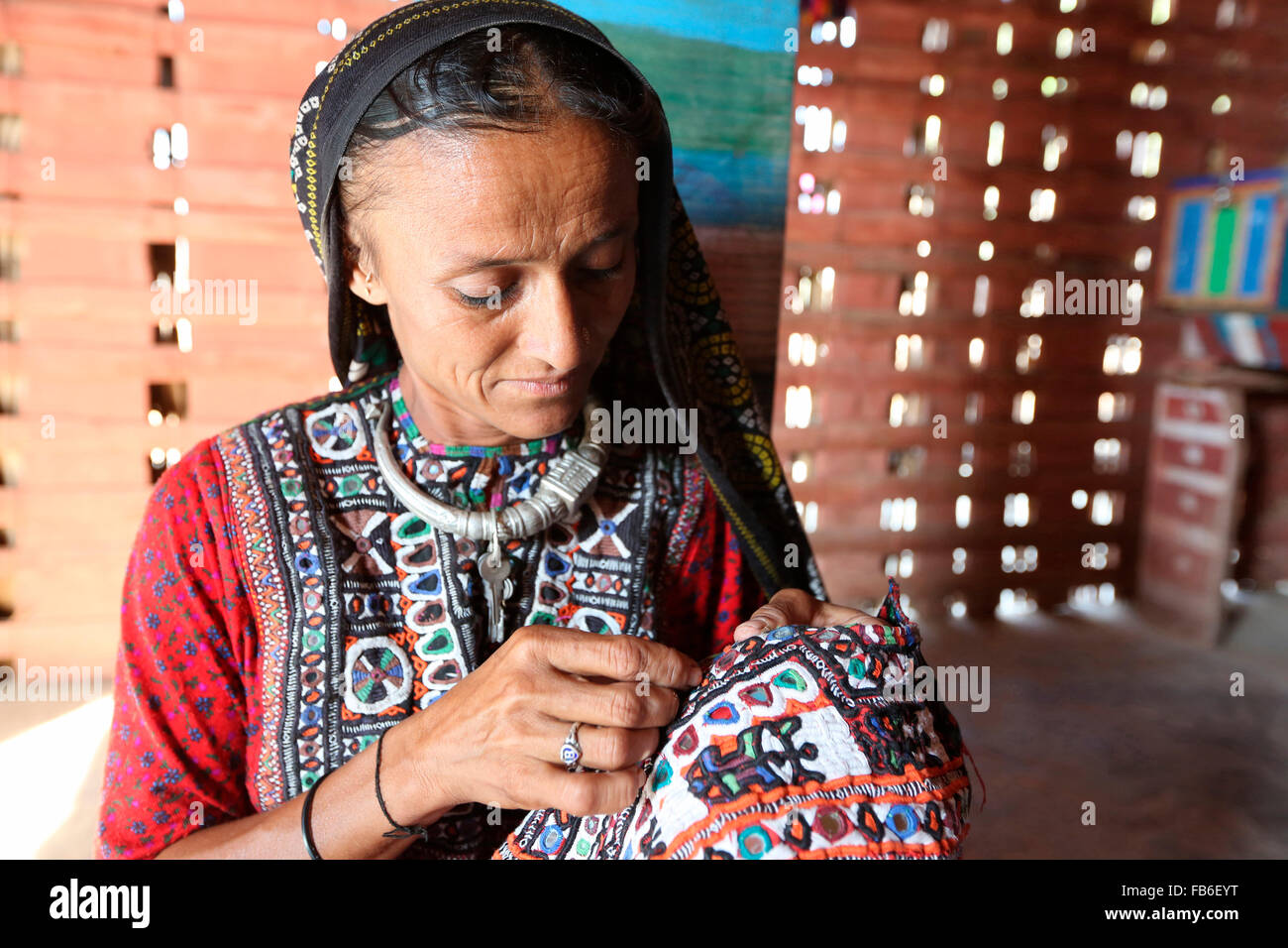 Fakirani Jat tribe, Fakirani Jat tribe embroidery, Kutch District, Gujarat, India Stock Photo