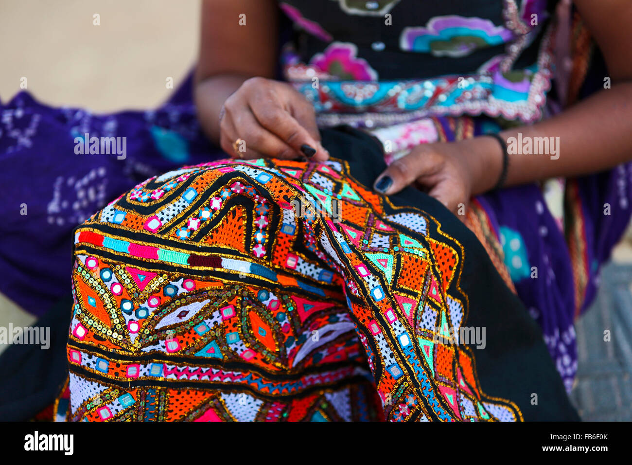 Kacchi Rabari (Desi), Laharia Village, Embroidery, Kutch District, Gujarat, India Stock Photo